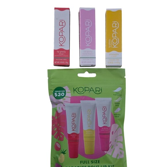 Kopari Paradise Pout Lip Kit - Full Size Set Of 3 Glossy Lip Balms - Picture 2 of 4
